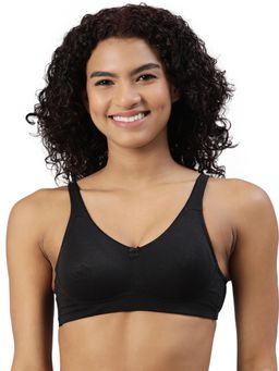 BLOSSOM - Black Solid Non-Padded Seamless Medium Coverage Bra