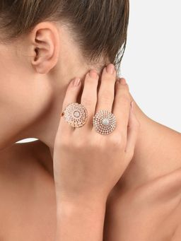 Zaveri Pearls - Set of 2 Rose Gold Cubic Zirconia Contemporary Finger Rings-ZPFK13453