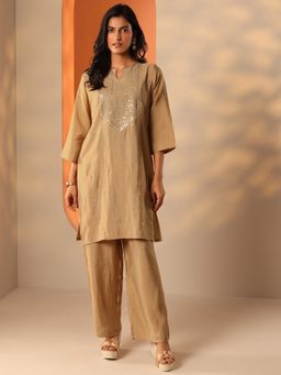 Gerua By Libas - Beige Short Kurta and Pant (Set of 3)