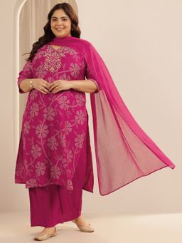 Extra love by Libas - Plus Size Women Plus Size Pink Kurta With Pant And Dupatta