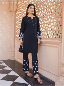 HOUSE OF KARI - In Cotton Chikankari Kurta and Pant - Black (Set of 2)