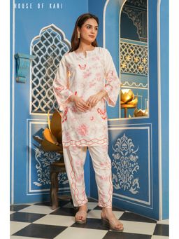 HOUSE OF KARI - Printkari Poly Muslin Co-Ord In Off White (Set of 2)