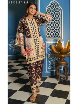 HOUSE OF KARI - Printkari Poly Muslin Co-Ord In Brown (Set of 2)