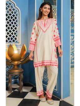 HOUSE OF KARI - Printkari Poly Muslin Co-Ord In Off White (Set of 2)