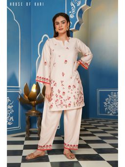 HOUSE OF KARI - Printkari Poly Muslin Co-Ord In Off White (Set of 2)