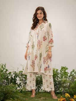 KAFTANIZE - Ivory Base Floral Kurta and Pant (Set of 2)
