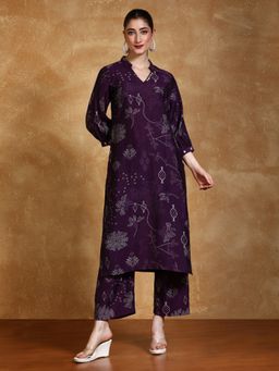 Varanga - Purple Bandhani Printed Kurta With Pant (Set of 2)