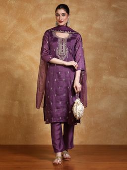 Varanga - Purple Embroidered Kurta With Pant And Dupatta (Set of 3)