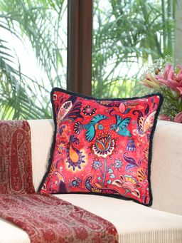 Revive Home - Cotton Viscose Digital Floral Printed With Hummbing Bird Cushion (18x18 inches)