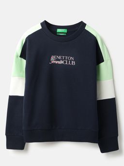 United Colors of Benetton - Blue Round Neck Colorblock Tennis Sweatshirt