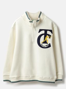 United Colors of Benetton - Off White Mock Neck Printed Sweatshirt