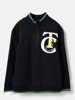 United Colors of Benetton - Blue Mock Neck Printed Sweatshirt