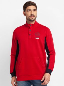 Spykar - True Red Cotton Full Sleeve High Neck Sweatshirt for Men
