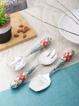 VarEesha - Red Green Ceramic Handle Steel Serving Spoons Set of Three