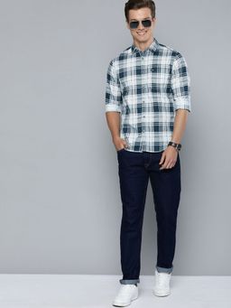 The Indian Garage Co - Men Slim Fit Checkered Full Sleeves Cutaway Collar Casual Shirt - Blue