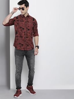 The Indian Garage Co - Men Regular Fit Abstract Printed Full Sleeves Spread Collar Casual Shirt - Rust