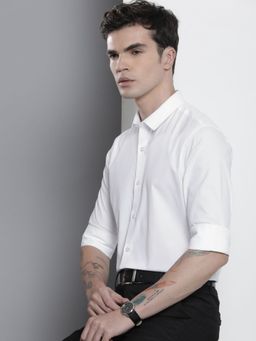 The Indian Garage Co - Men Slim Fit Solid Full Sleeves Cutaway Collar Formal Shirt - White