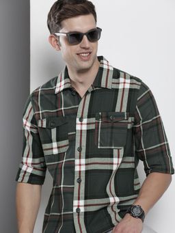 The Indian Garage Co - Men Regular Fit Checkered Full Sleeves Collar Street Wear Over Shirt - Grey