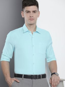 The Indian Garage Co - Men Slim Fit Solid Full Sleeves Cutaway Collar Formal Shirt - Blue