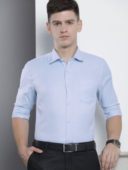 The Indian Garage Co - Men Slim Fit Solid Full Sleeves Cutaway Collar Formal Shirt - Blue