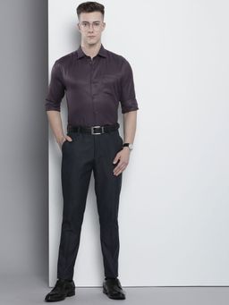 The Indian Garage Co - Men Slim Fit Solid Full Sleeves Cutaway Collar Formal Shirt - Purple