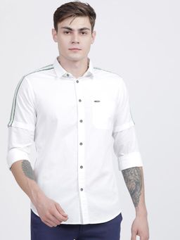 The Indian Garage Co - Men Slim Fit Solid Full Sleeves Cutaway Collar Casual Shirt - White