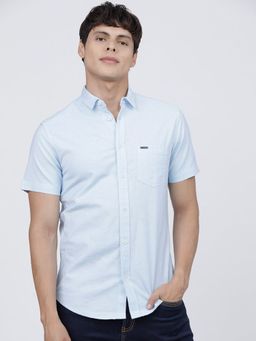 The Indian Garage Co - Men Slim Fit Solid Half Sleeves Cutaway Collar Casual Shirt - Blue