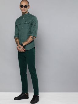 The Indian Garage Co - Men Slim Fit Solid Full Sleeves Mandarin Collar Casual Shirt - Green