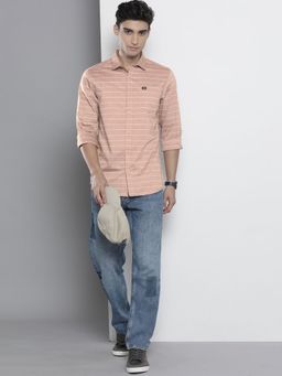 The Indian Garage Co - Men Slim Fit Striped Full Sleeves Cutaway Collar Casual Shirt - Rust