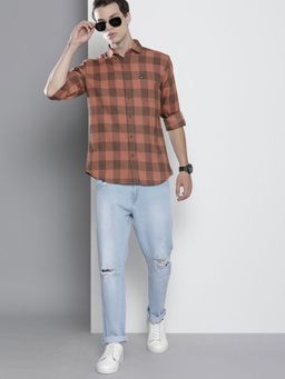 The Indian Garage Co - Men Regular Fit Checkered Full Sleeves Spread Collar Casual Shirt - Rust