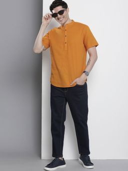 The Indian Garage Co - Men Slim Fit Solid Full Sleeves Spread Collar Casual Shirt - Orange