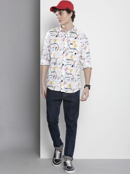 The Indian Garage Co - Men Regular Fit Typography Full Sleeves Spread Collar Casual Shirt - White
