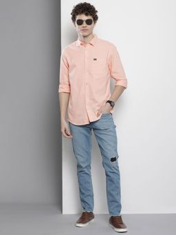 The Indian Garage Co - Men Regular Fit Solid Full Sleeves Spread Collar Casual Shirt - Peach