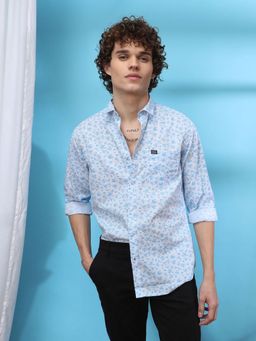 The Indian Garage Co - Men Slim Fit Floral Printed Full Sleeves Spread Collar Casual Shirt - Blue