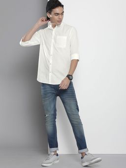 The Indian Garage Co - Men Regular Fit Solid Full Sleeves Mandarin Collar Casual Shirt - White