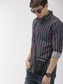 The Indian Garage Co - Men Slim Fit Multi Striped Full Sleeves Cutaway Collar Casual Shirt - Navy Blue