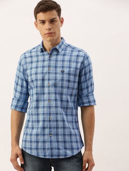 The Indian Garage Co - Men Slim Fit Checkered Full Sleeves Spread Collar Casual Shirt - Blue