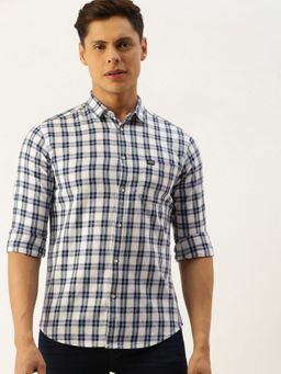The Indian Garage Co - Men Slim Fit Checkered Full Sleeves Spread Collar Casual Shirt - White