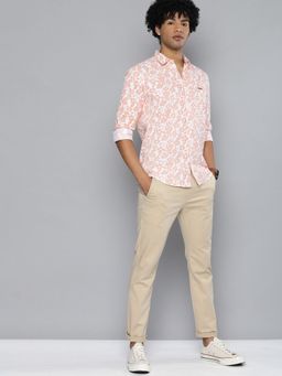 The Indian Garage Co - Men Slim Fit Graphic Print Full Sleeves Spread Collar Casual Shirt - White