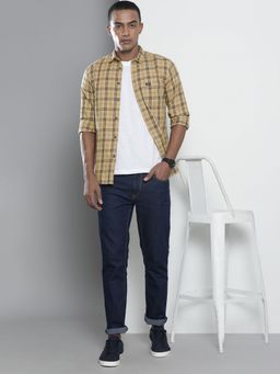 The Indian Garage Co - Men Slim Fit Checkered Full Sleeves Spread Collar Casual Shirt - Beige