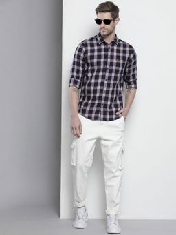 The Indian Garage Co - Men Slim Fit Checkered Full Sleeves Spread Collar Casual Shirt - Navy Blue