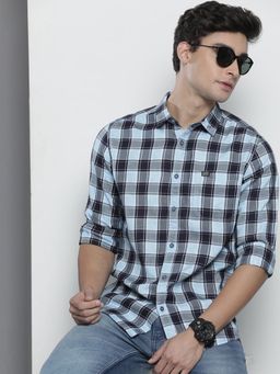 The Indian Garage Co - Men Slim Fit Checkered Full Sleeves Spread Collar Casual Shirt - Blue