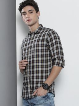 The Indian Garage Co - Men Slim Fit Checkered Full Sleeves Spread Collar Casual Shirt - Navy Blue