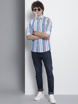 The Indian Garage Co - Men Regular Fit Striped Full Sleeves Cutaway Collar Casual Shirt - Blue