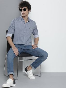 The Indian Garage Co - Men Regular Fit Checkered Full Sleeves Cutaway Collar Casual Shirt - Navy Blue