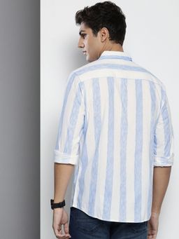 The Indian Garage Co - Men Regular Fit Striped Full Sleeves Cutaway Collar Casual Shirt - Blue