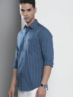 The Indian Garage Co - Men Regular Fit Striped Full Sleeves Cutaway Collar Casual Shirt - Blue