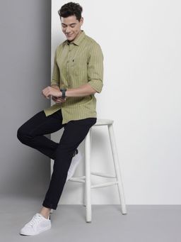 The Indian Garage Co - Men Regular Fit Striped Full Sleeves Cutaway Collar Casual Shirt - Green