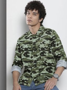 The Indian Garage Co - Men Regular Fit Camouflage Full Sleeves Collar Street Wear Over Shirt - Green
