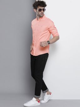 The Indian Garage Co - Men Slim Fit Embroidered Full Sleeves Cutaway Collar Casual Shirt - Peach